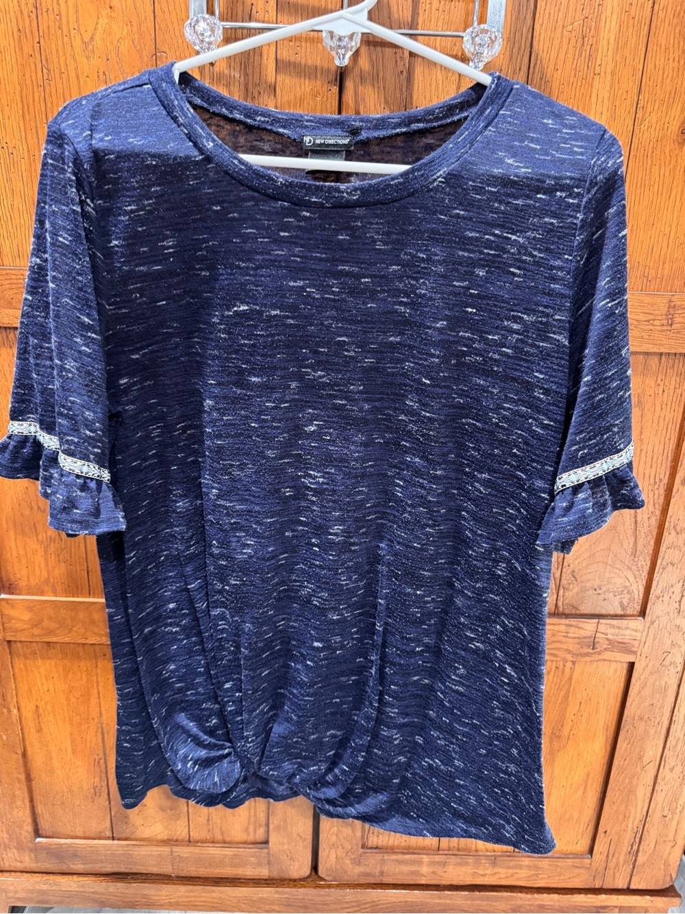new directions Navy Marled Twist-Hem Short Sleeve Top